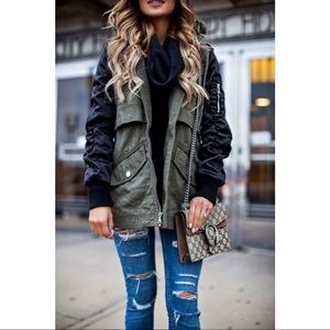 Express Utility Jacket Satin Sleeves Army Green
